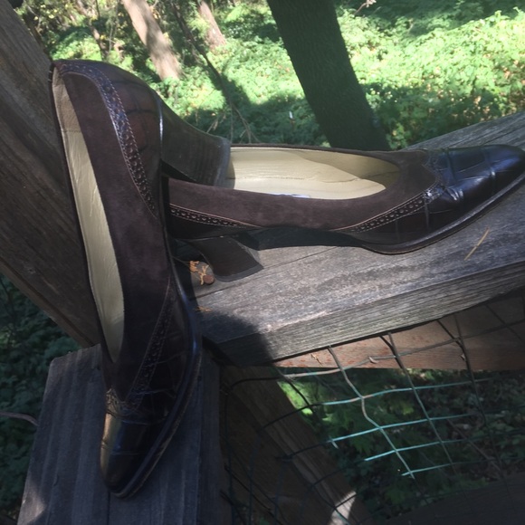 Paloma made in Italy brown leather and Swede pumps,HP 24 - Picture 4 of 9